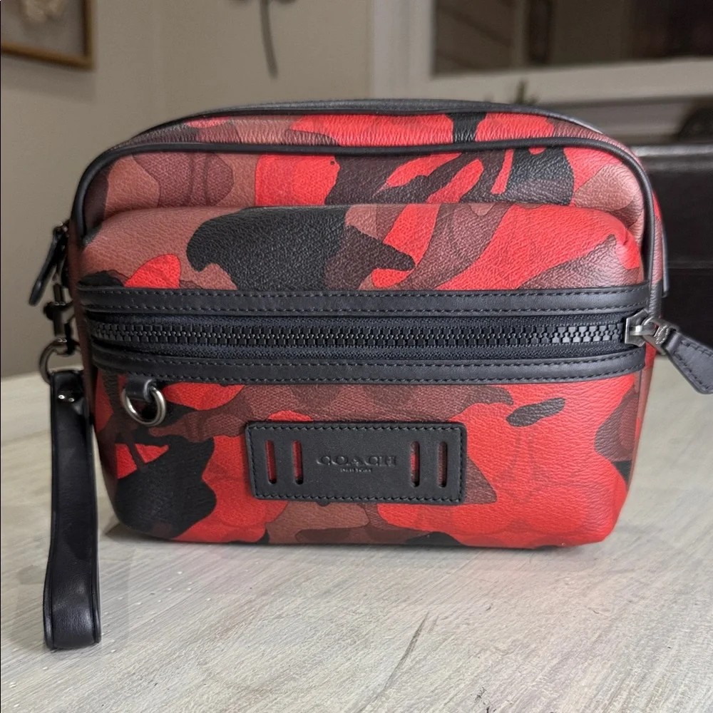 Coach Red and Black Camouflage Toiletry Bag